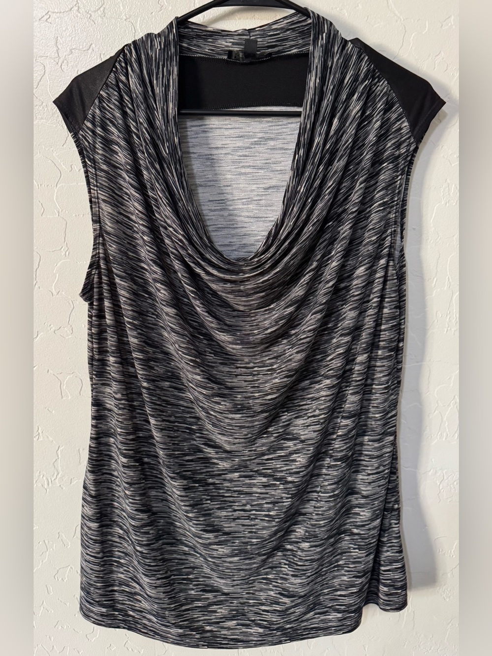 Valerie Bertinelli Women’s XL Cowl Neck Space Dye Top Black Gray Made in USA